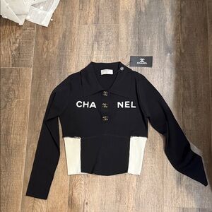 CHANEL Black and White Logo Sweater